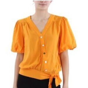 EUC Karl Lagerfeld szM Vibrant Orange Faux Wrap Blouse with Tie Detail…